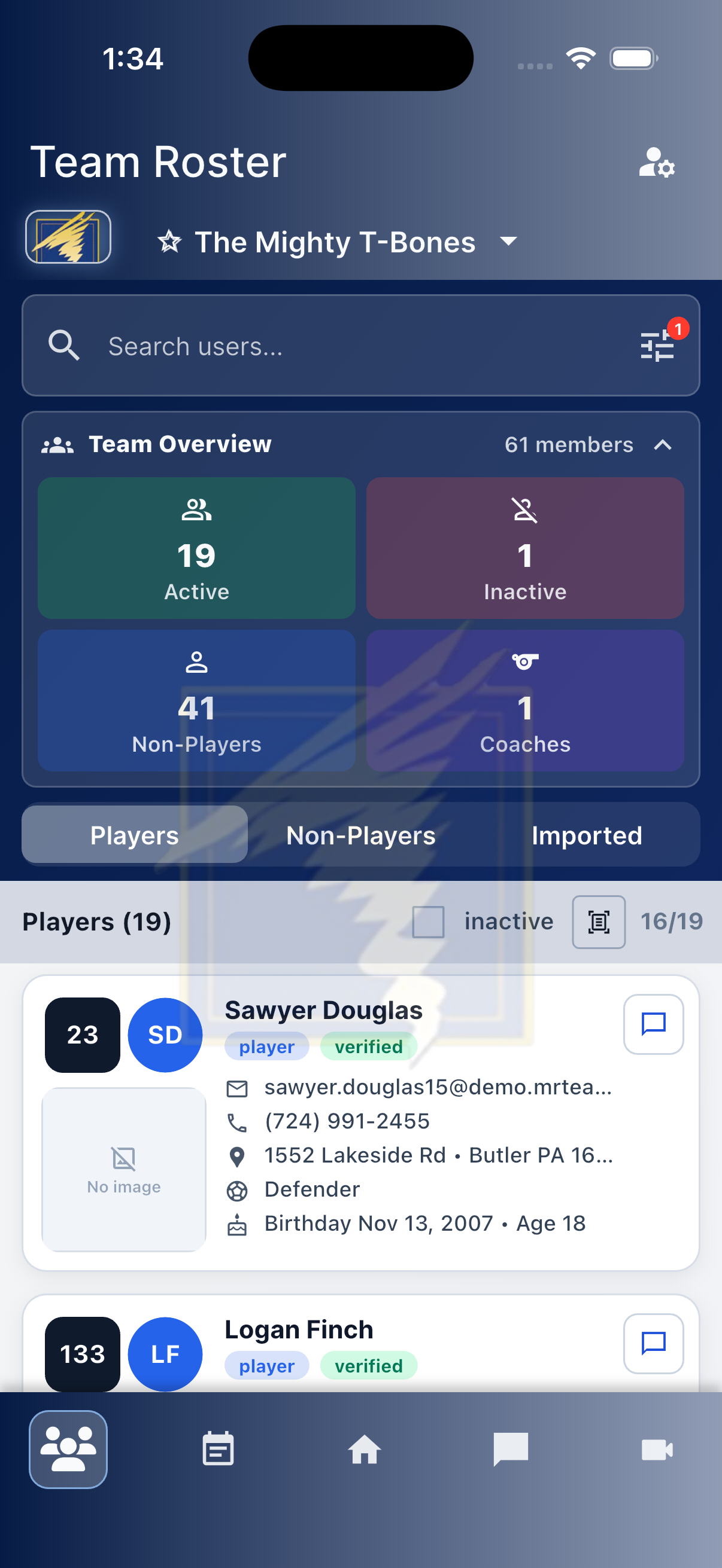 Roster overview for owners and coaches